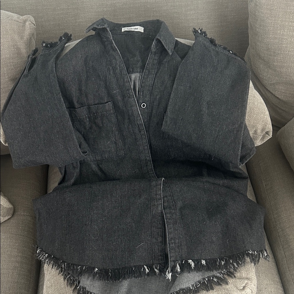 Frayed Hem Black Denim Dress